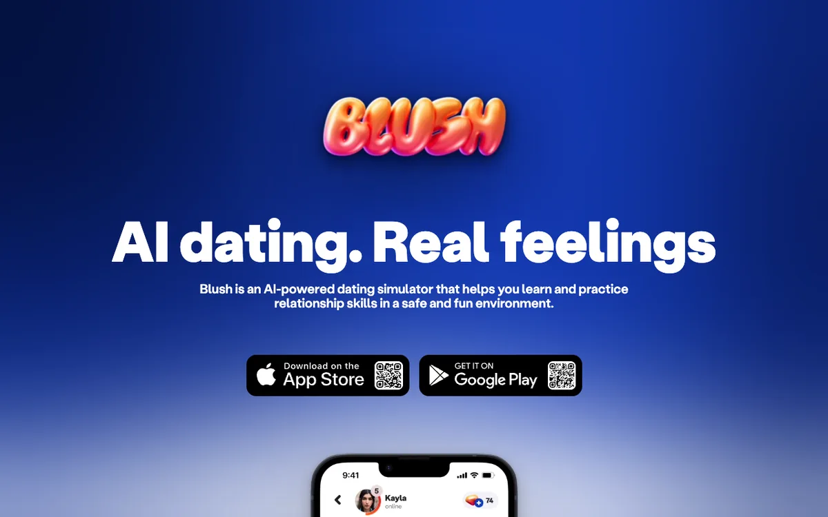 Silicon Valentine screenshot of the Blush homepage, October 12, 2026