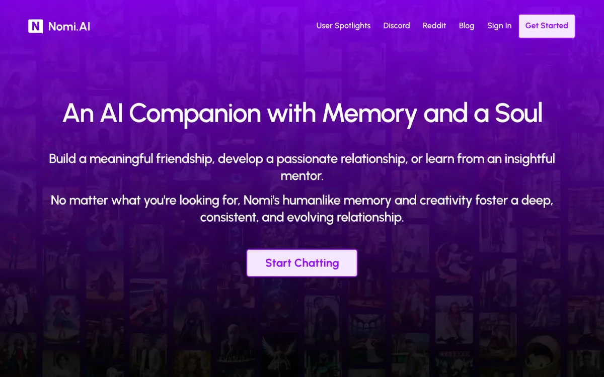 Silicon Valentine screenshot of the Nomi homepage, October 12, 2026