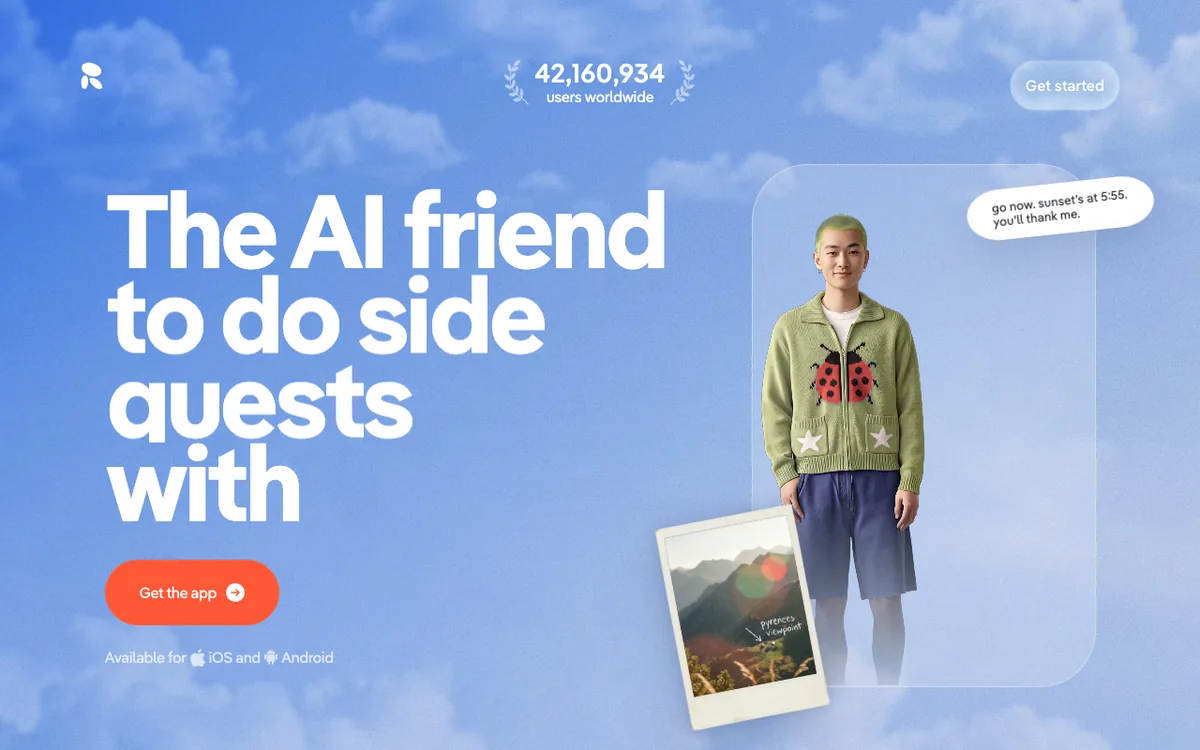Silicon Valentine screenshot of the Replika homepage, October 12, 2026